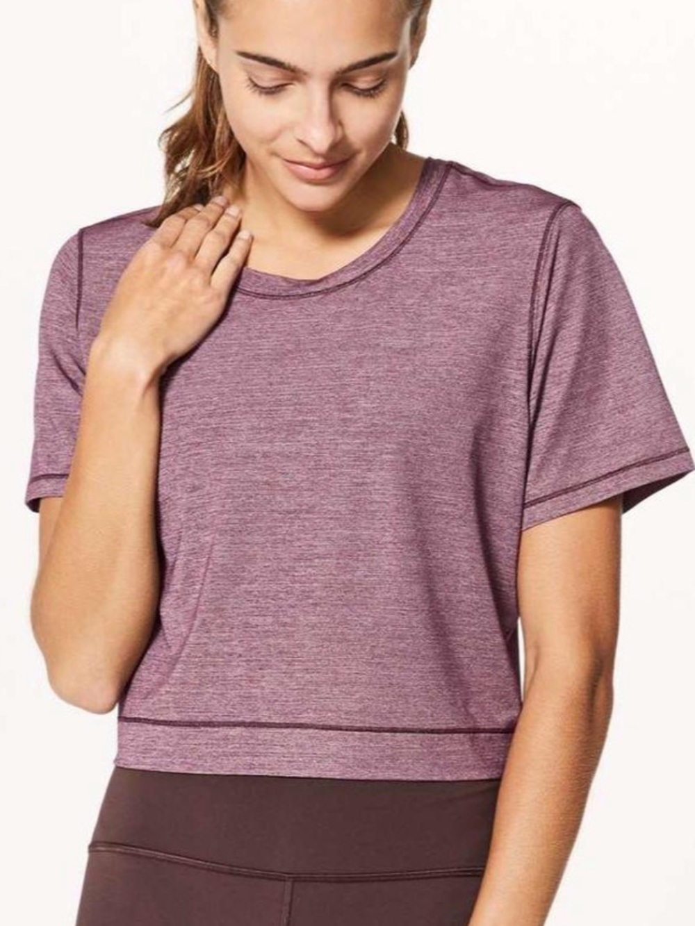 lululemon athletica Cropped Crew Tee in Plum Heather